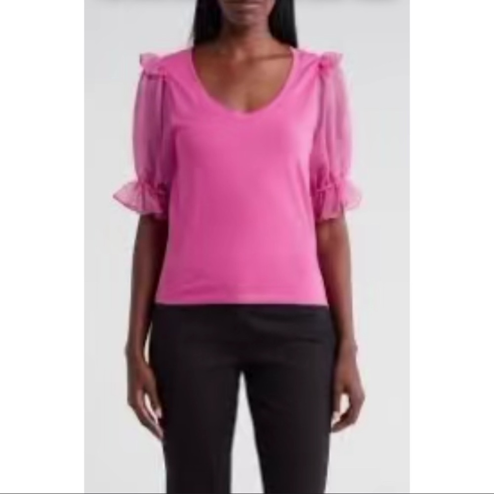French Connection Pink Puff Sleeve Top